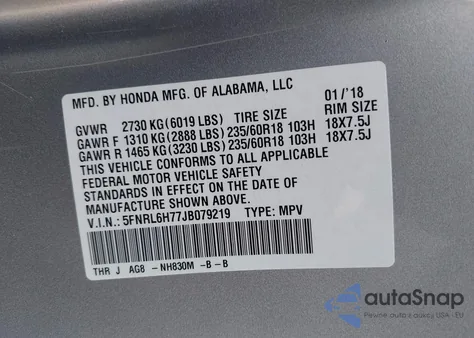 2018 Honda Odyssey Ex-L из США, поврежденный, VIN 5FNRL6H77JB079219